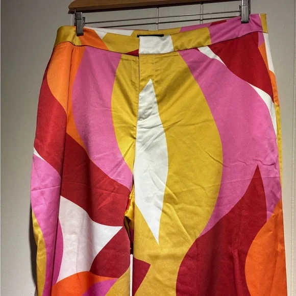 NWT Eloquii bold wide leg pants satin 18 red yellow orange pink - Picture 3 of 4